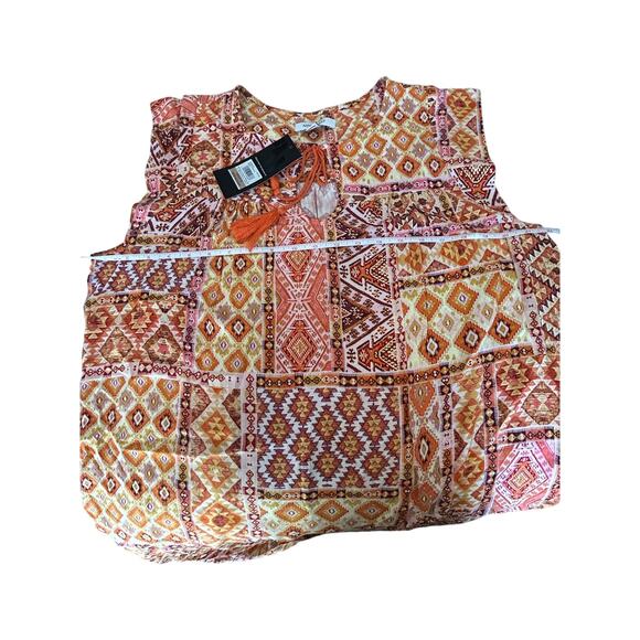 Nine West Women's Orange Printed Tassel Neck Dress Size 12-w3205 - Picture 6 of 11